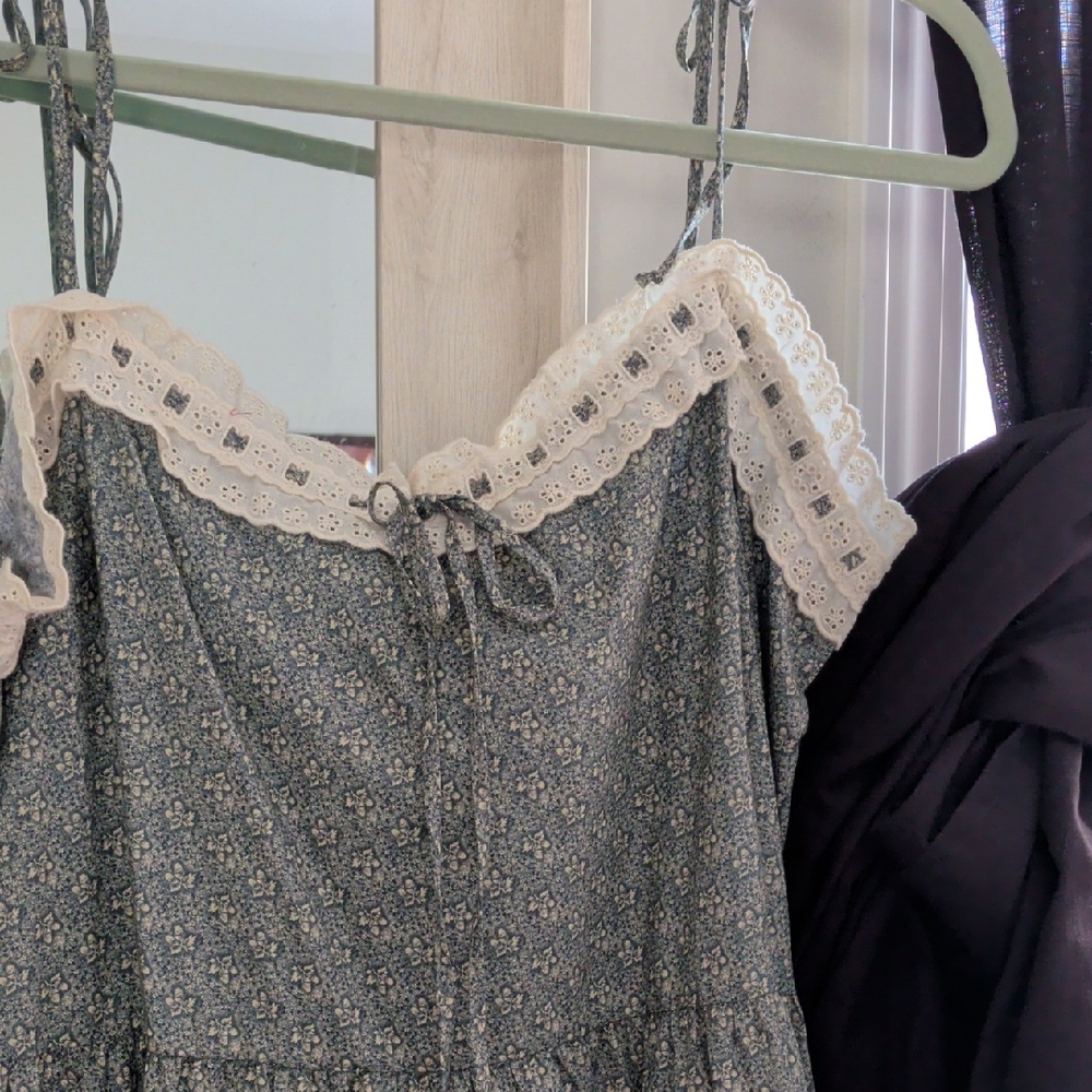 Christy Dawn Blue Floral Maxi Dress with Cream Lace